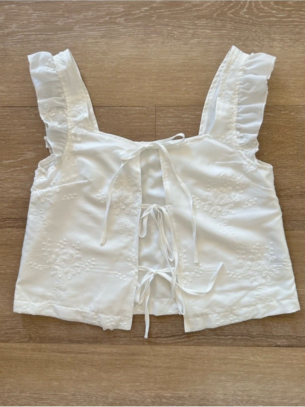 White Embroidered Ruffle Strap Tank Top - Picture 3 of 3